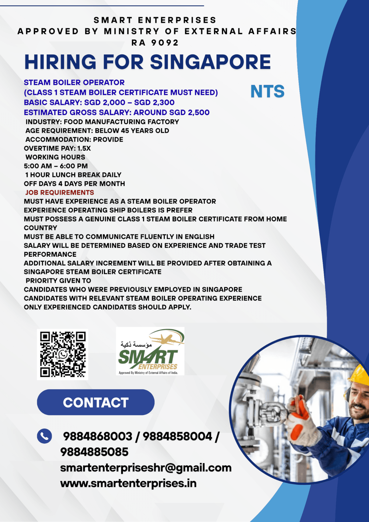 HIRING  FOR SINGAPORE