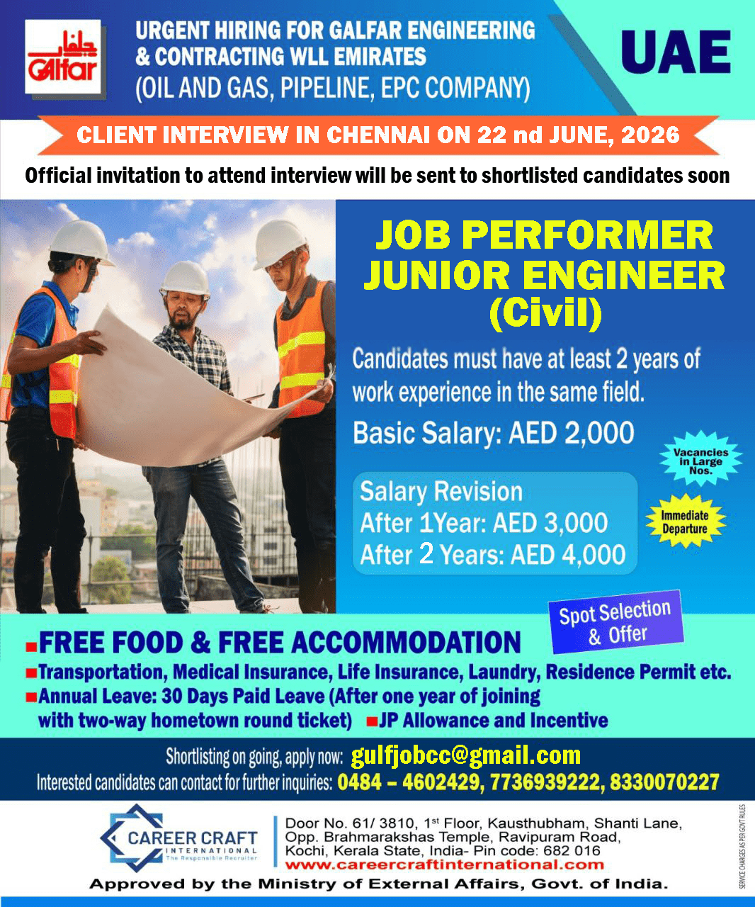Client Interview in Chennai on 22nd June, 2026 for Galfar Engineering, UAE -
