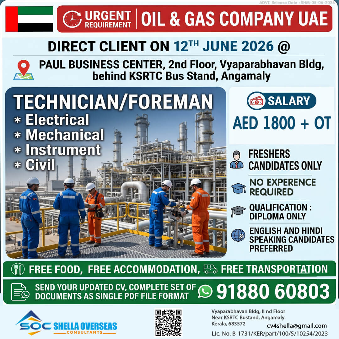Electrical, Mechanical, Instrument, Civil Technician and Foreman UAE