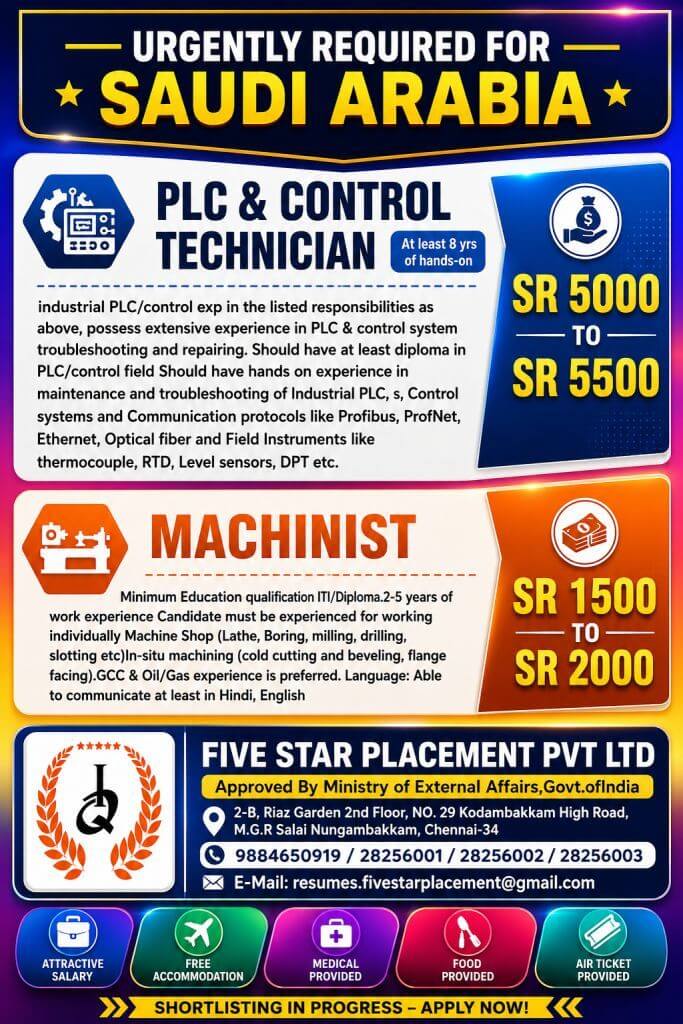 URGENT REQUIREMENT FOR SAUDI ARABIA
