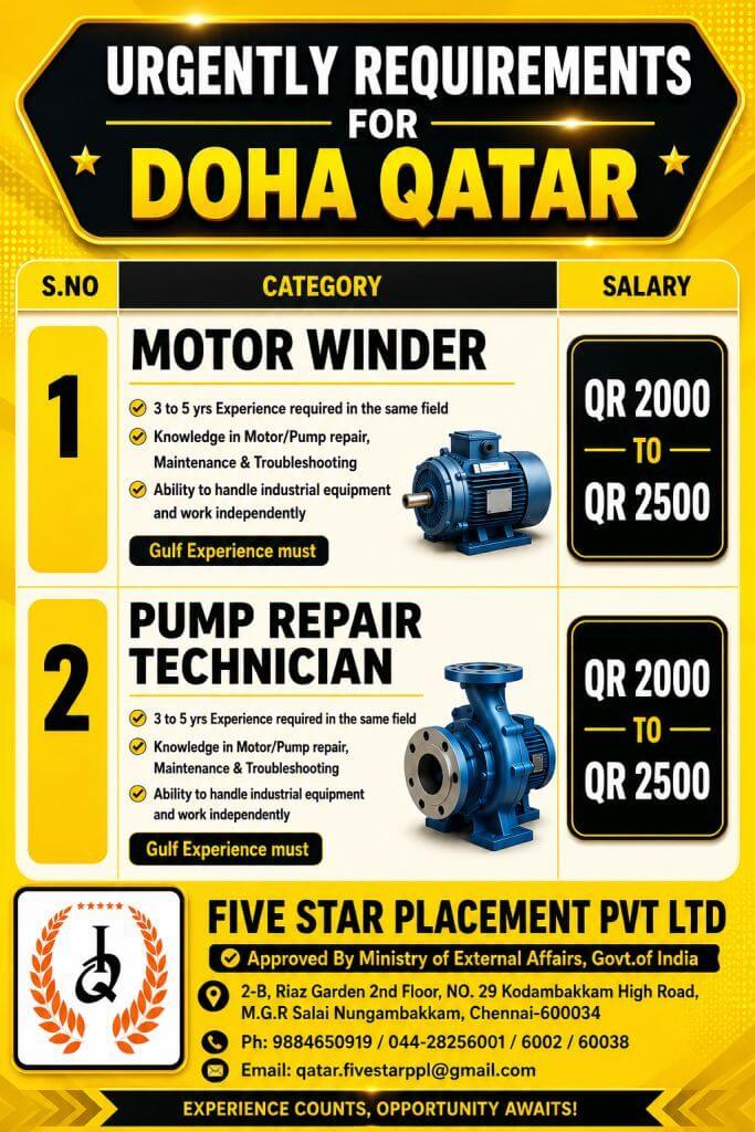 URGENT REQUIREMENT FOR DOHA QATAR