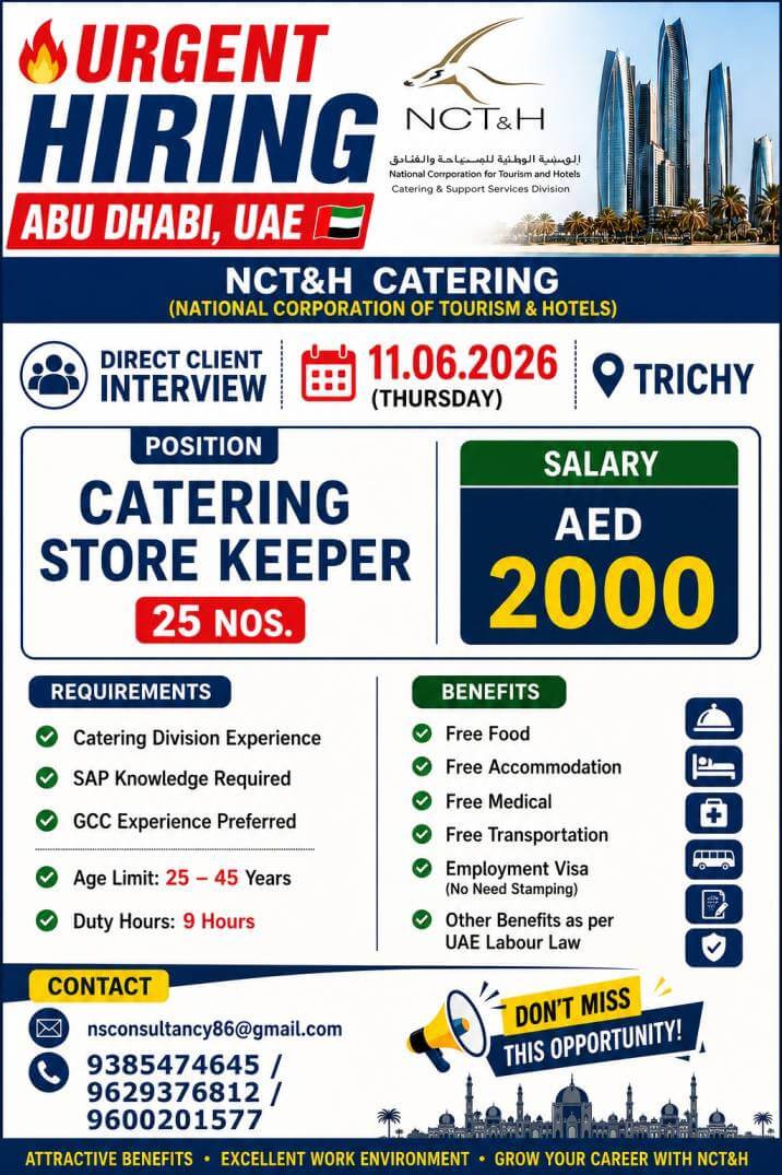 NCT & H CATERING REQUIREMENT FOR DUBAI,ABU DHABI