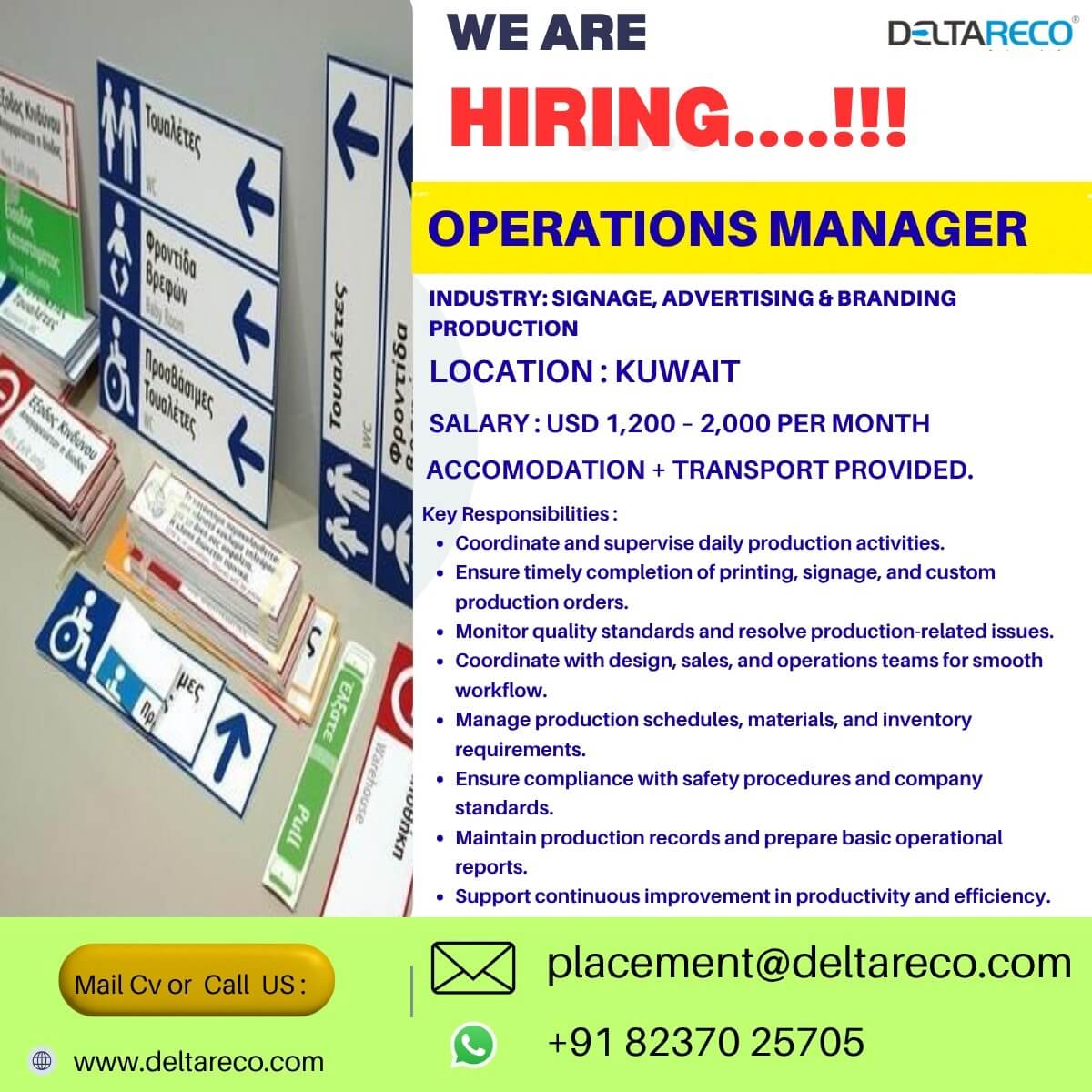 Hiring Operations Manager for a Signage Industry Kuwait