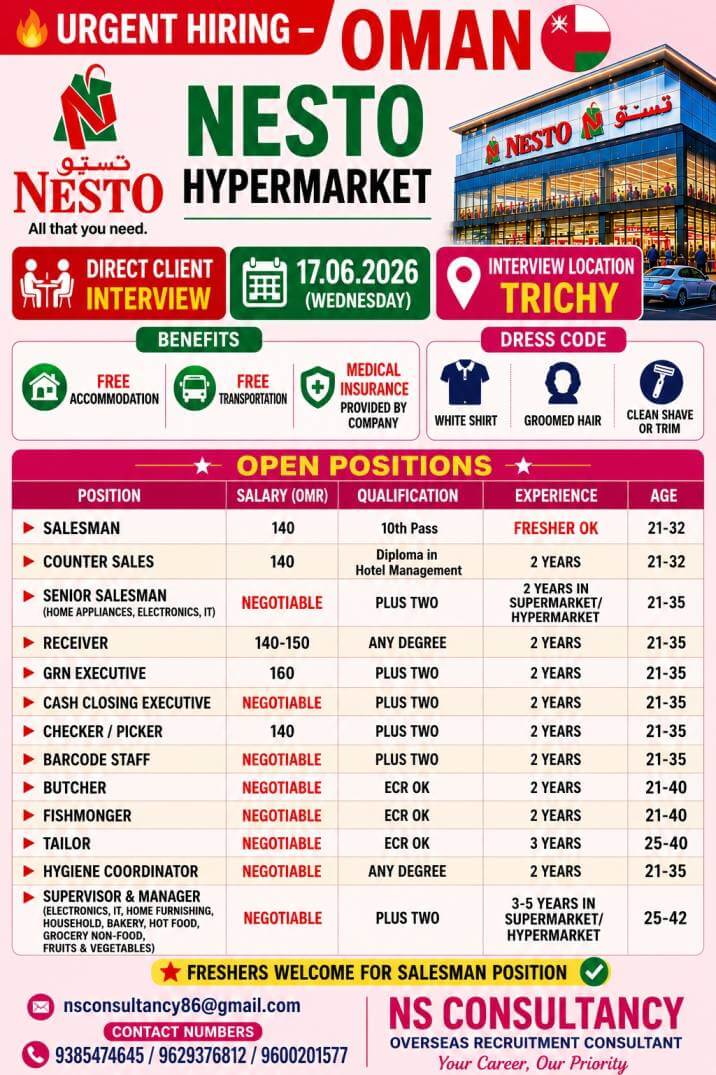 LEADING NESTRO HYPERMARKET REQUIREMENT FOR OMAN