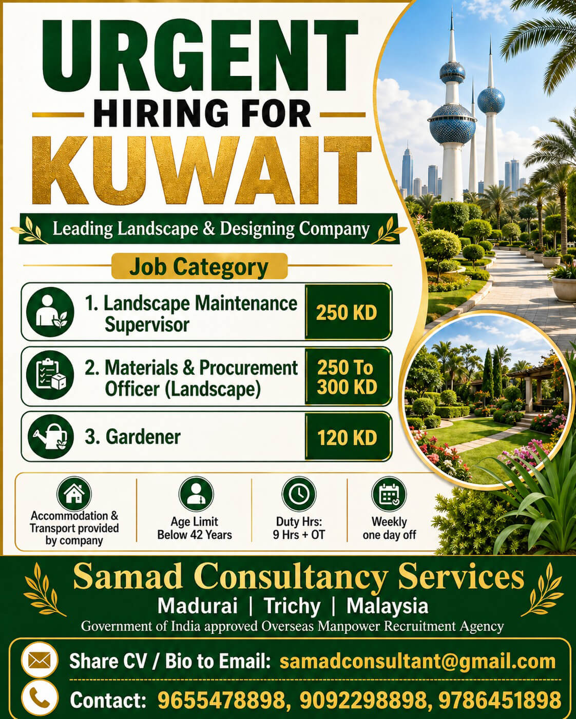 Kuwait - Leading Landscape & Designing Company, Share CV to samadconsultant@gmail.com