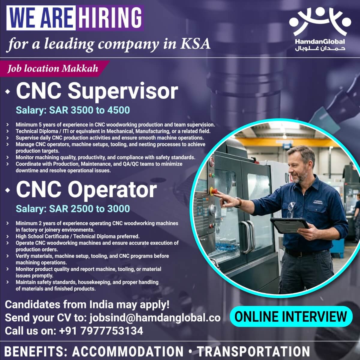 Urgent Requirement for CNC Operator & CNC Supervisor