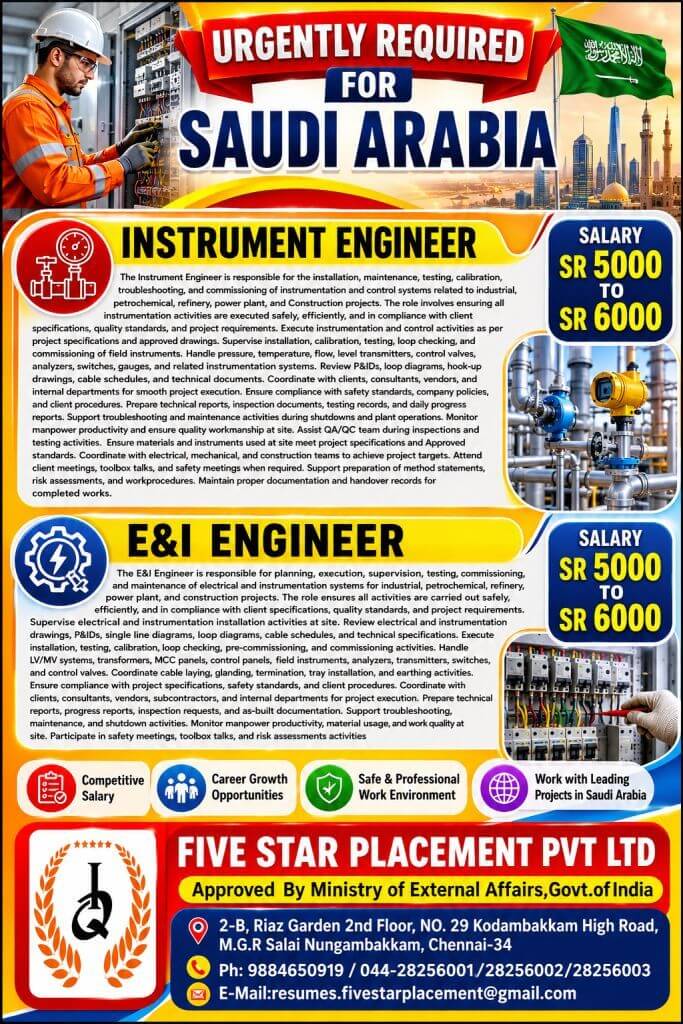 URGENT REQUIREMENT FOR SAUDI ARABIA