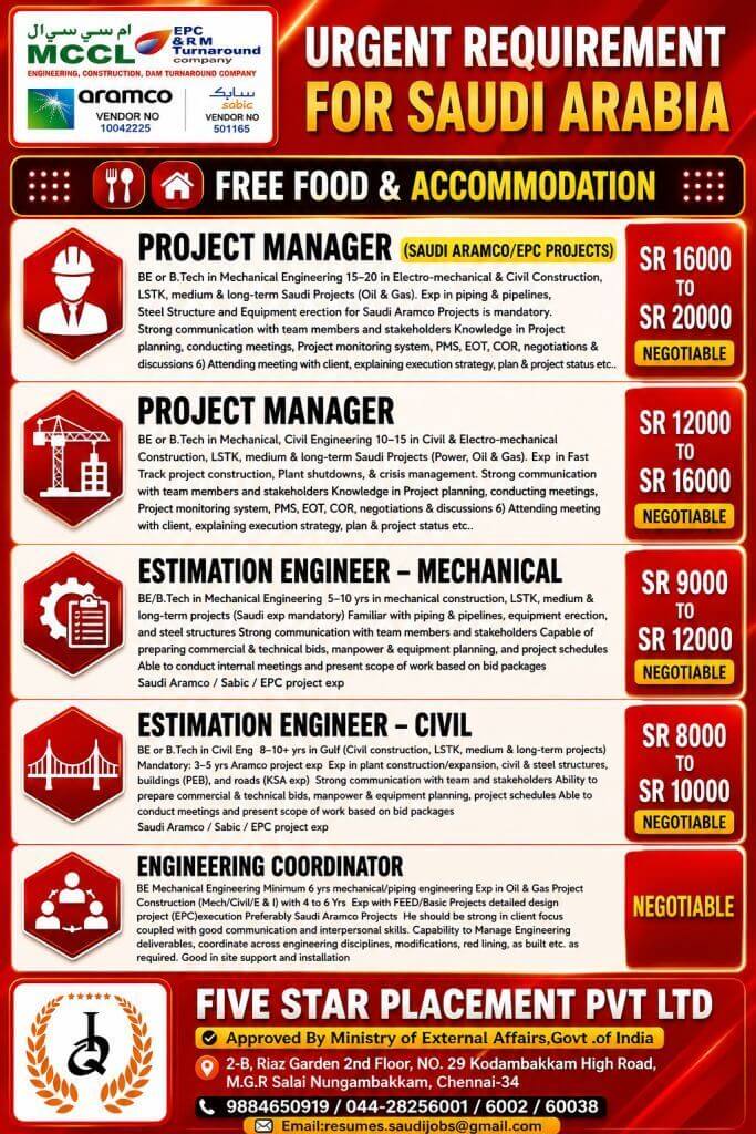 URGENT REQUIREMENT FOR SAUDI ARABIA