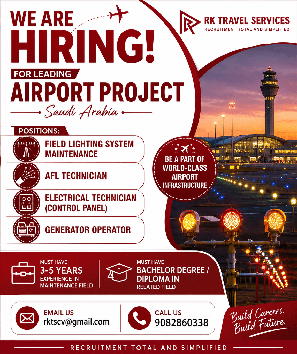 HIRING FOR LEADING airport project Saudi Arabia