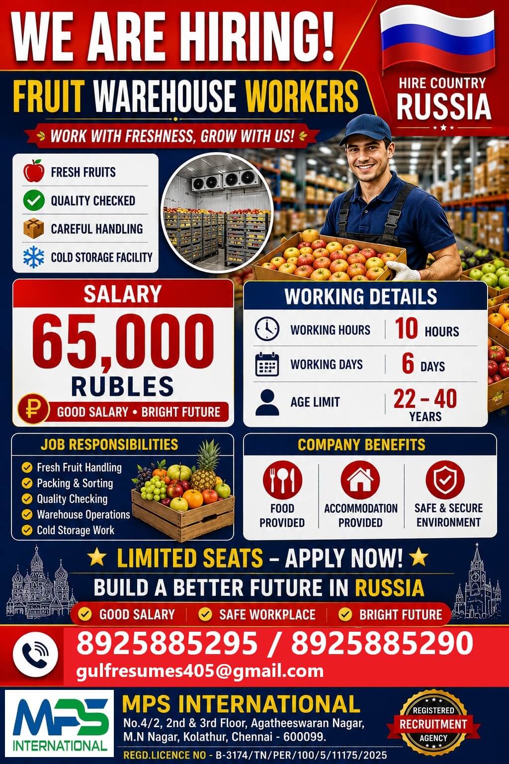WE ARE HIRING!  FRUIT WAREHOUSE WORKERS  HIRE COUNTRY: RUSSIA  WORK WITH FRESHNESS, GROW WITH US!