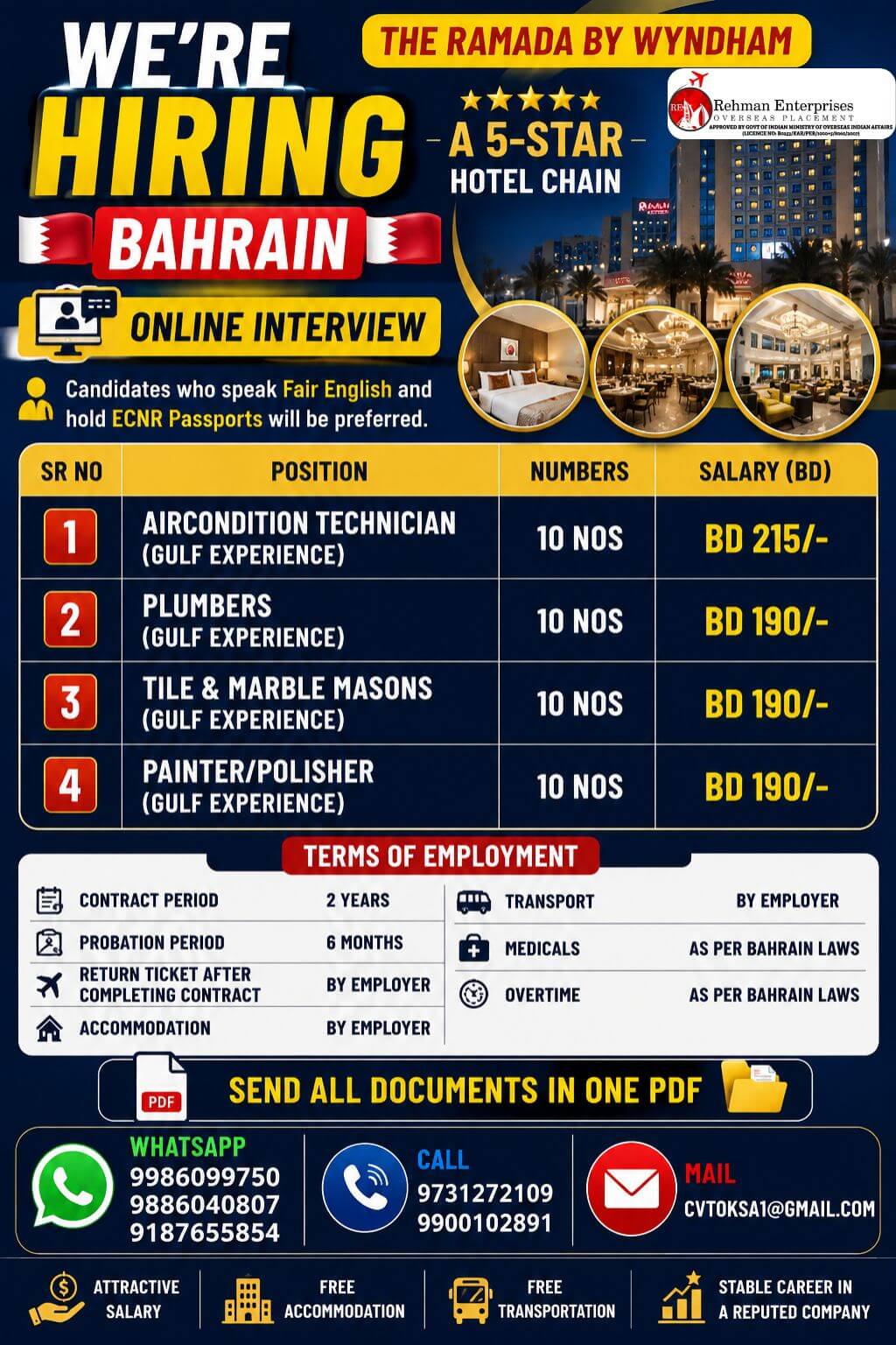URGENTLY HIRING FOR BAHRAIN