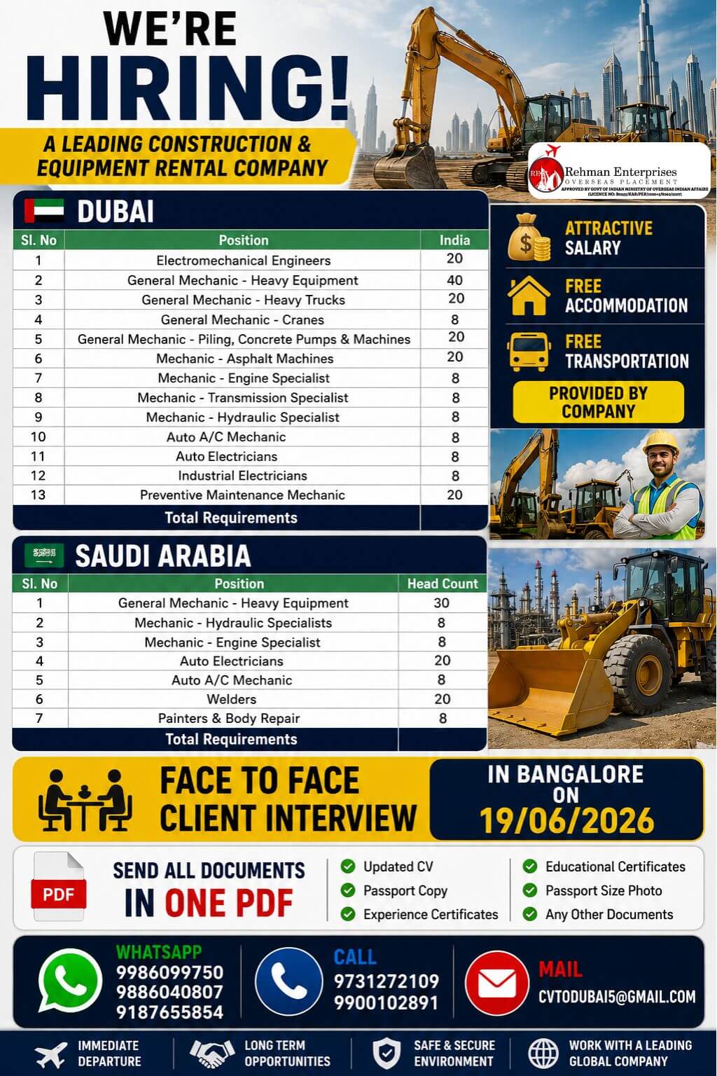 HIRING FOR DUBAI
