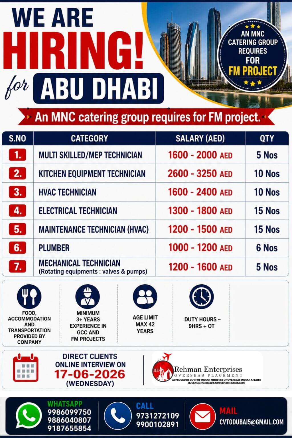 WE'RE HIRING FOR ABU DHABI
