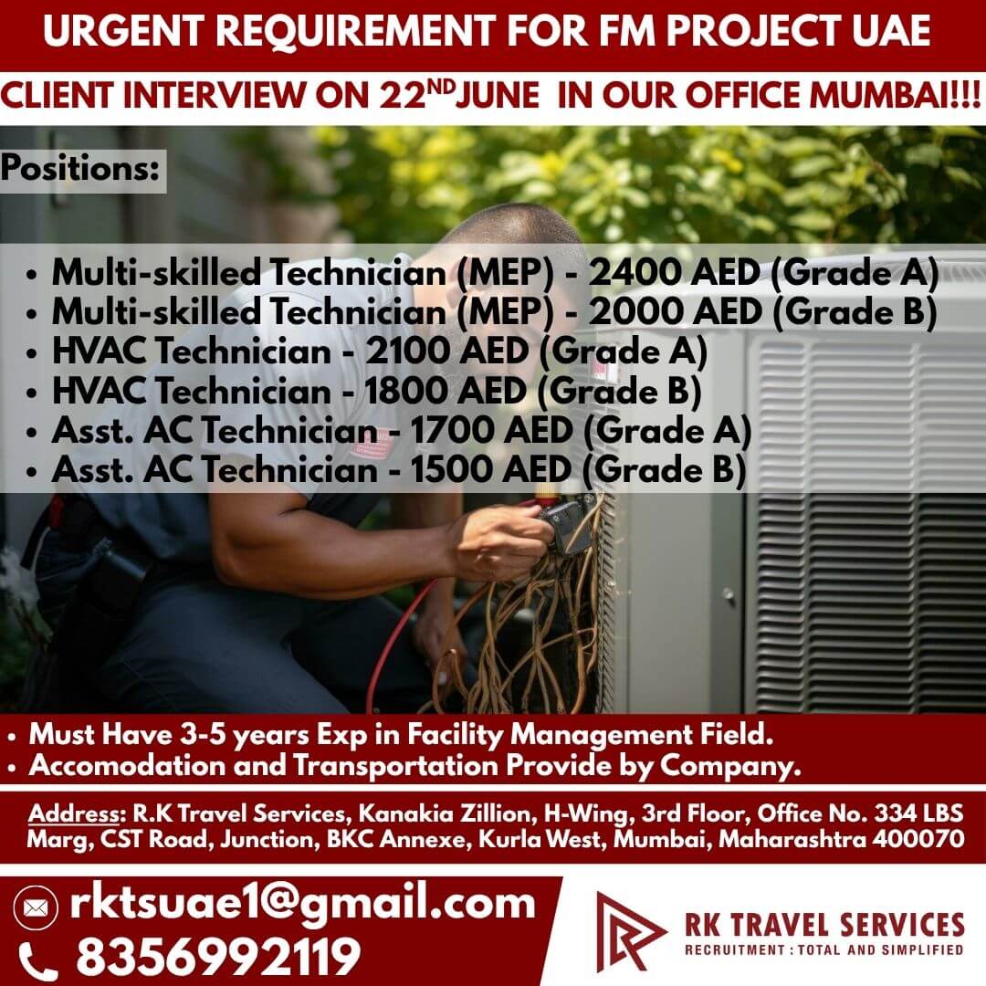 URGENT REQUIREMENT FOR FM PROJECT UAE URGENT REQUIREMENT FOR FM PROJECT UAE