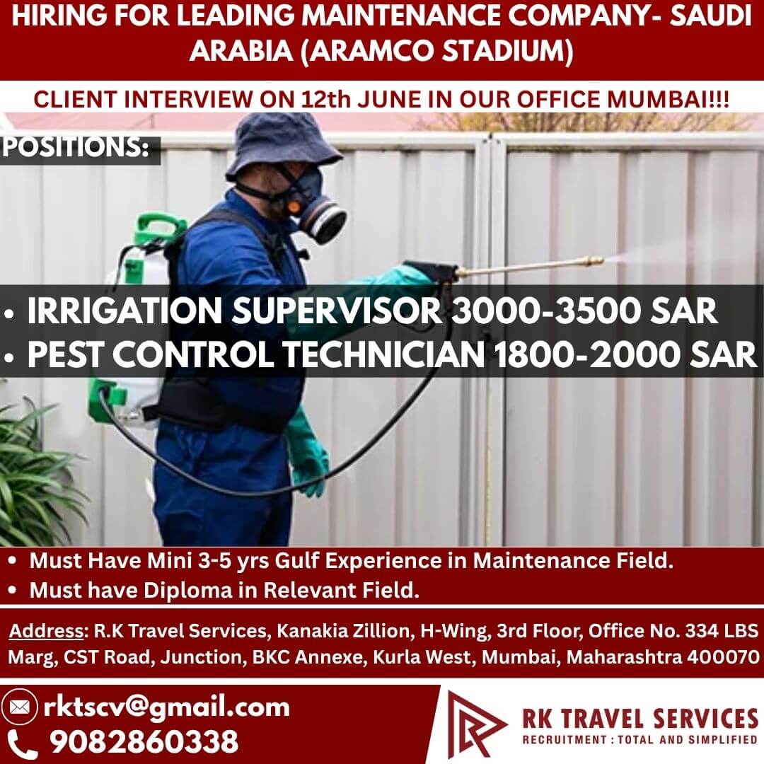 HIRING FOR LEADING MAINTENANCE COMPANY- SAUDI ARABIA (ARAMCO STADIUM) HIRING FOR LEADING MAINTENANCE COMPANY- SAUDI ARABIA (ARAMCO STADIUM)