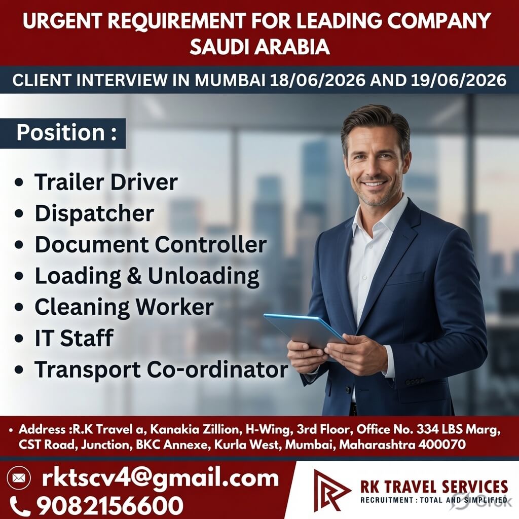 URGENT REQUIREMENT FOR LEADING COMPANY SAUDI ARABIA URGENT REQUIREMENT FOR LEADING COMPANY SAUDI ARABIA
