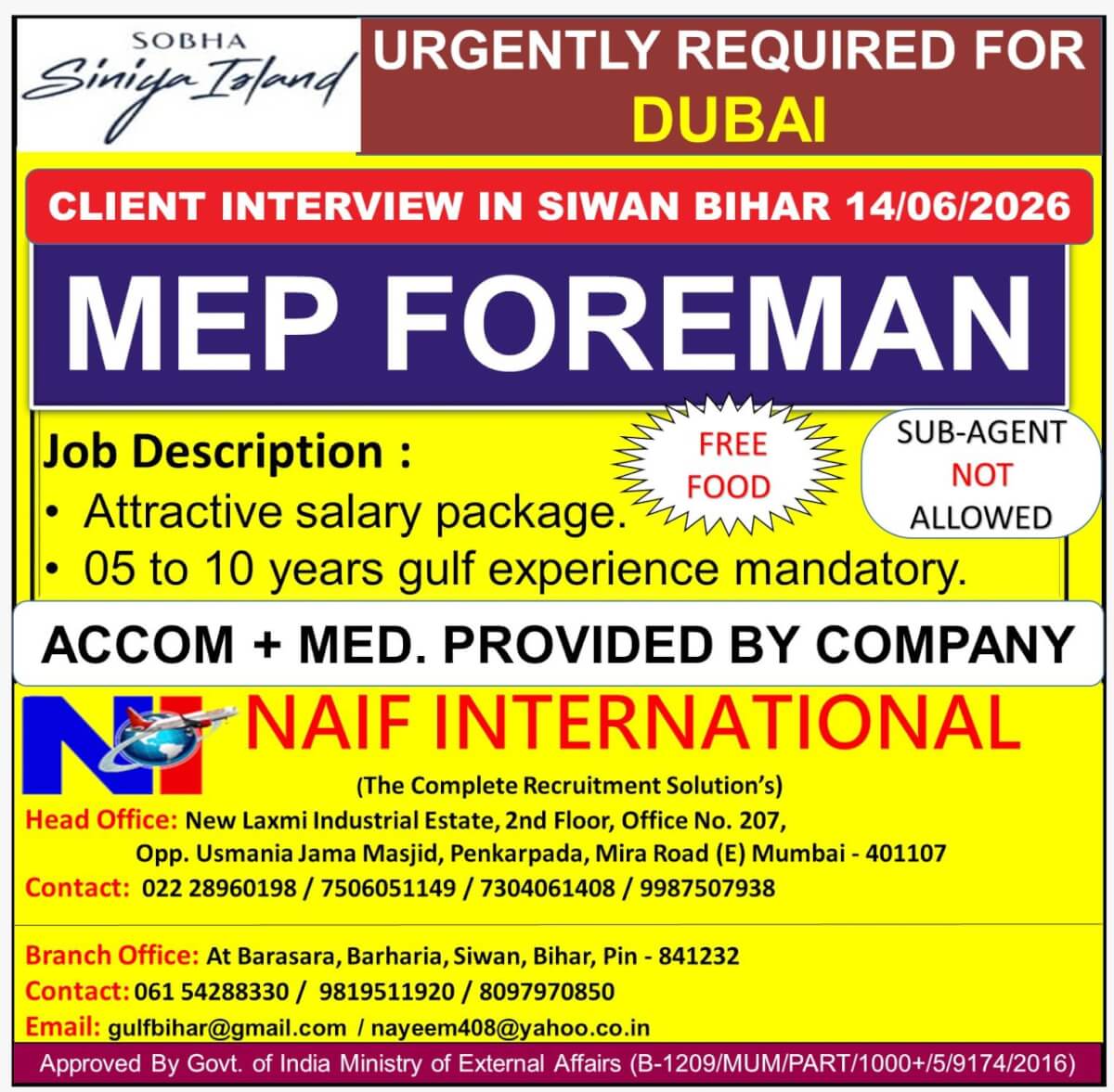 URGENTLY REQUIRED FOR DUBAI