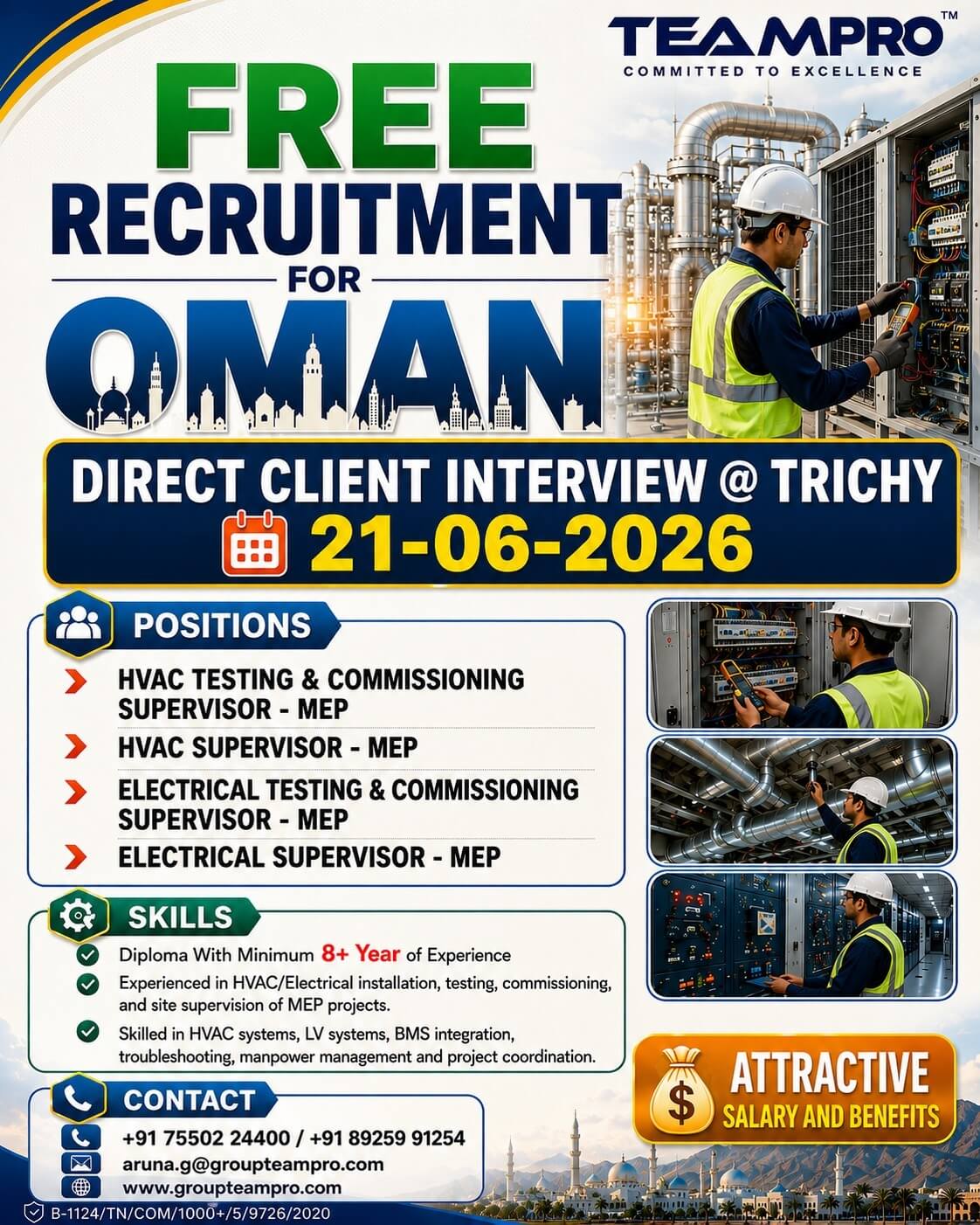 Free Recruitment for Oman, Direct Client interview @ Trichy