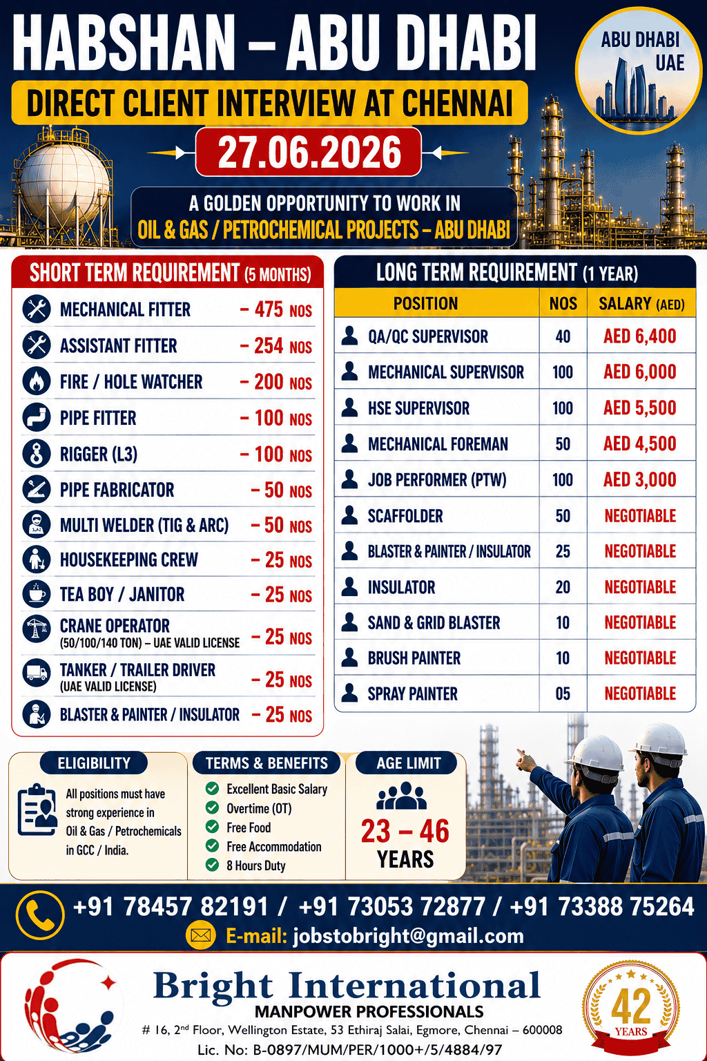 ABU DHABI - SHORT TERM & LONG TERM REQUIREMENT