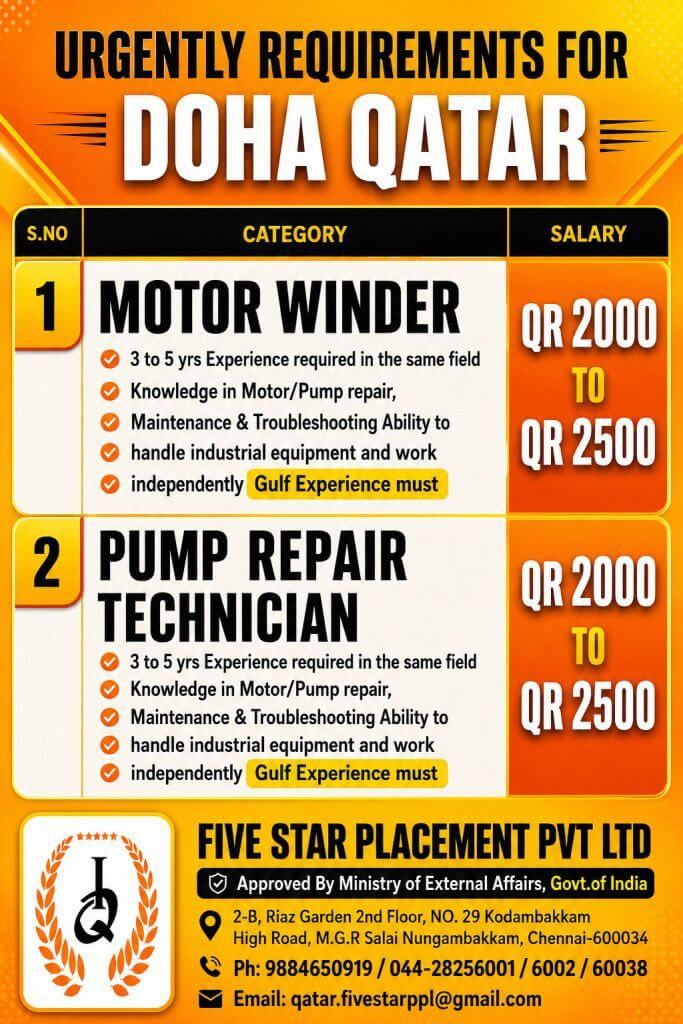 URGENT REQUIREMENT FOR DOHA QATAR