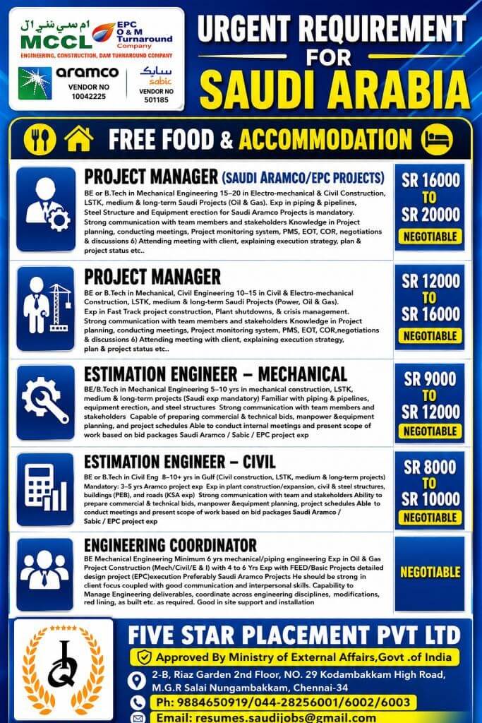 URGENT REQUIREMENT FOR SAUDI ARABIA