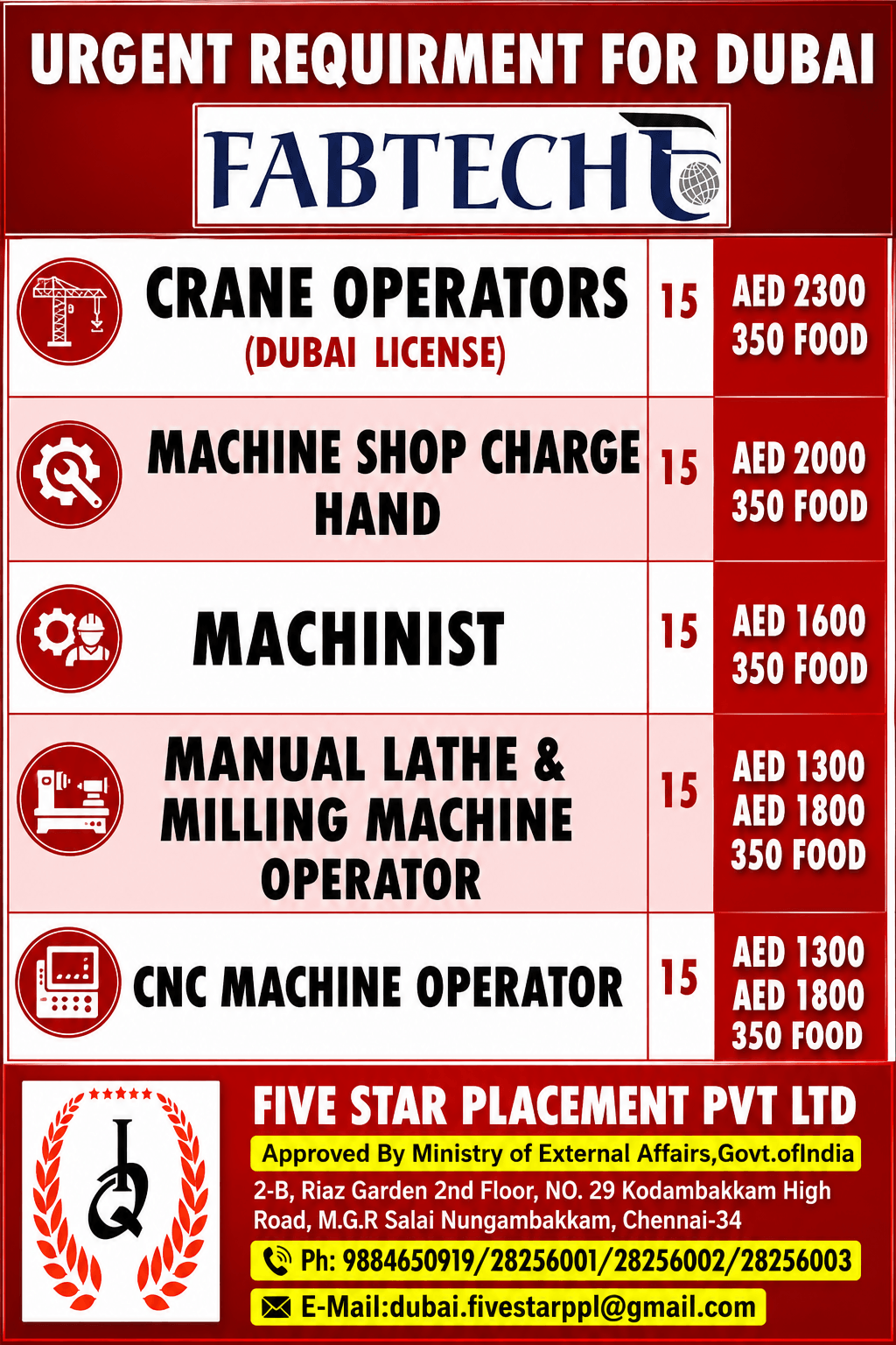 URGENT REQUIREMENT FOR DUBAI