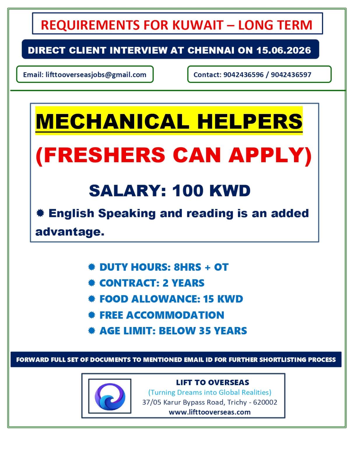 (FRESHERS CAN APPLY) MECHANICAL HELPERS