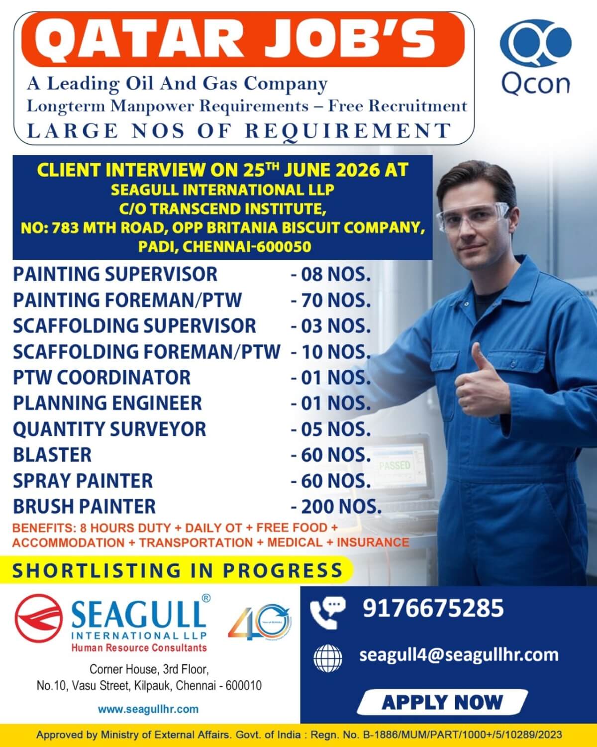 FREE & VERY URGENT REQUIREMENTS FOR OIL & GAS PAINTING & COATING LONG TIME PROJECT AT QATAR