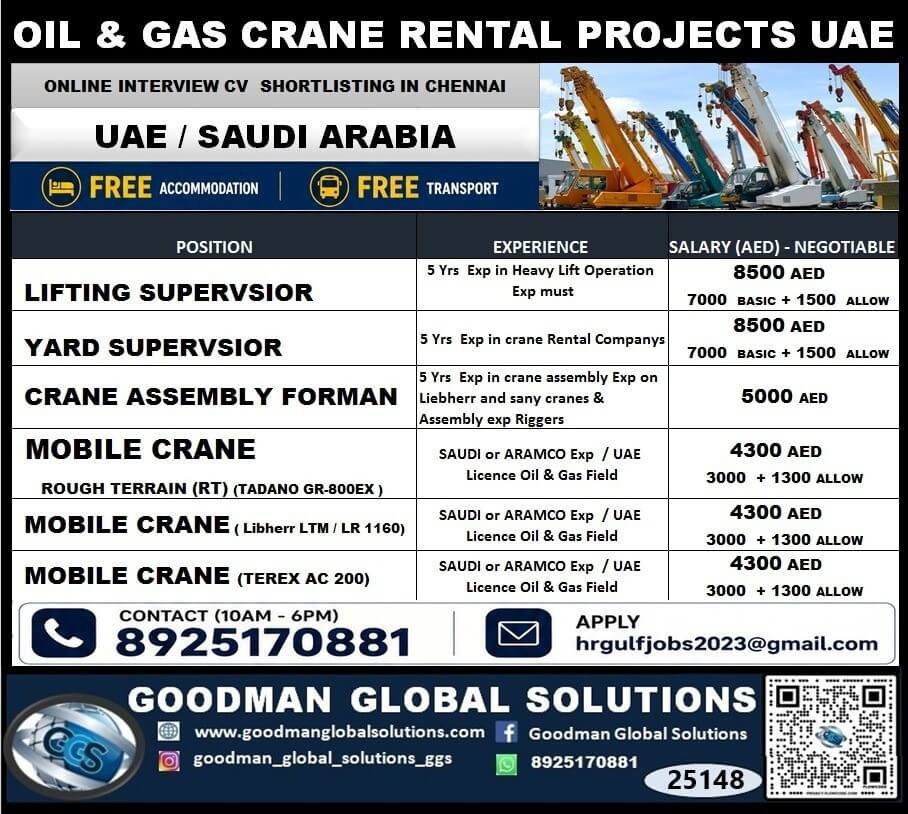 URGENT REQUIREMENT - UAE / SAUDI ARABIA  - LONG TERM  OIL & GAS CRANE RENTAL PROJECT