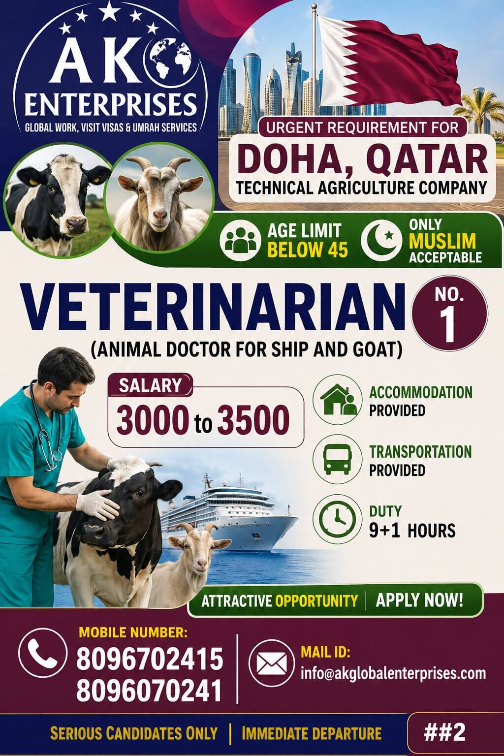 Urgent requirement for  Doha Qatar Technical Agriculture company