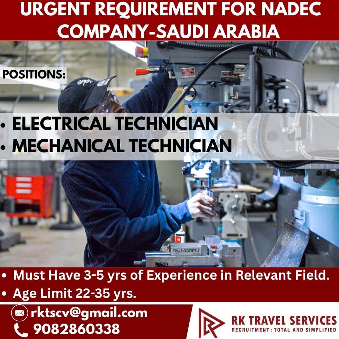 Urgent Requirement For NADEC Company-Saudi Arabia