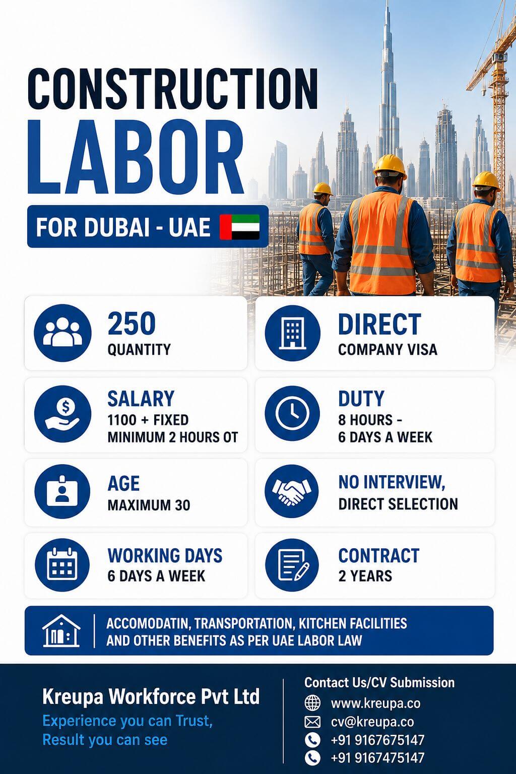 HIRING FOR LEADING CONSTITUTION COMPANY IN UAE