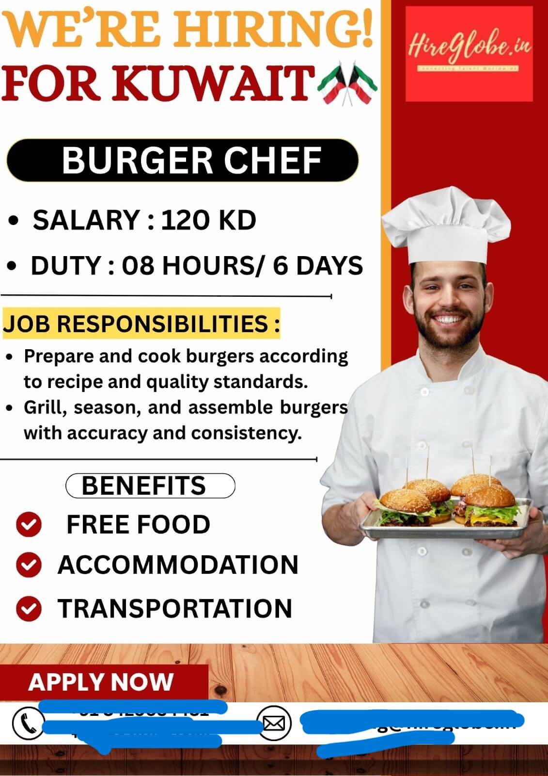 URGENTLY HIRIG BURGER CHEF FOR KUWAIT