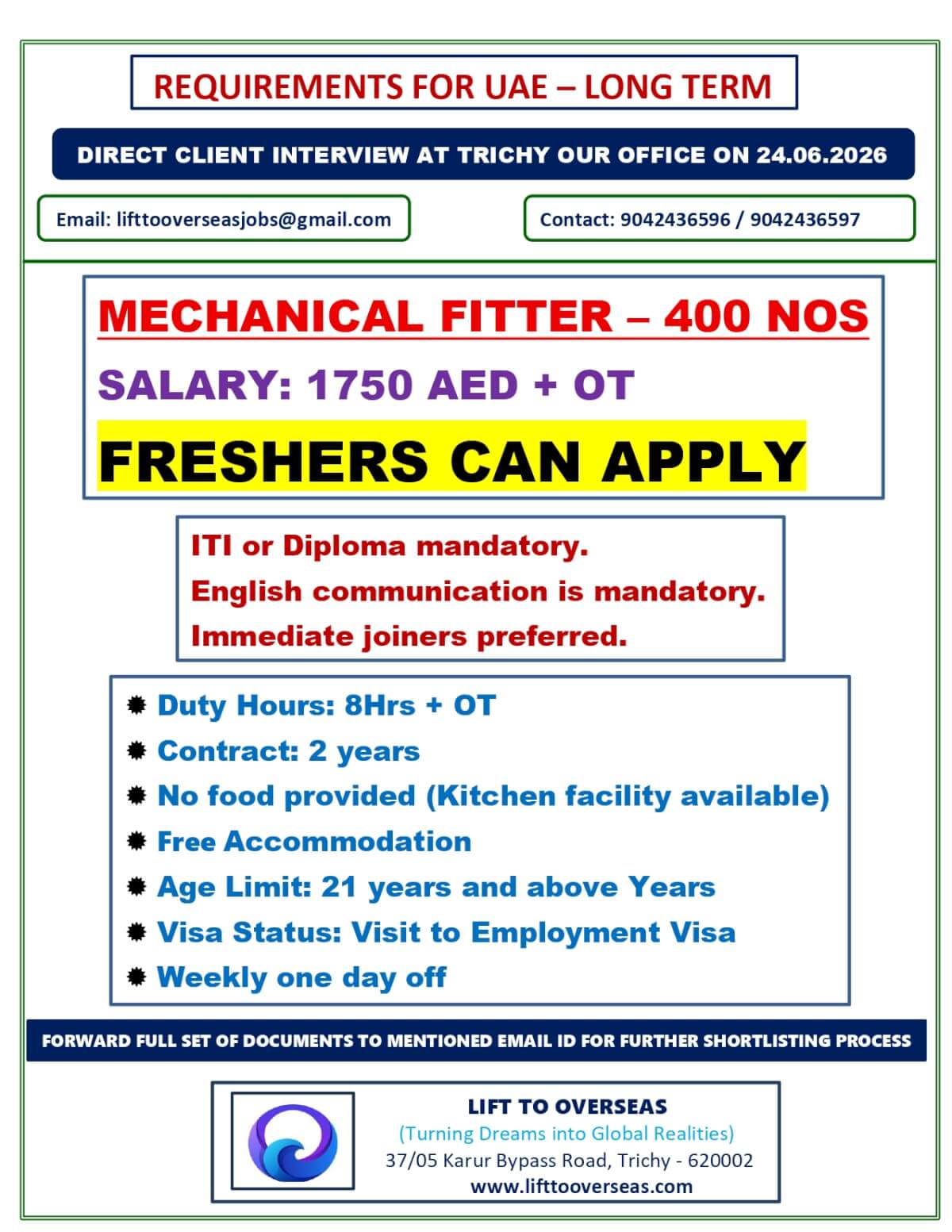 FRESHERS CAN APPLY        MECHANICAL FITTER