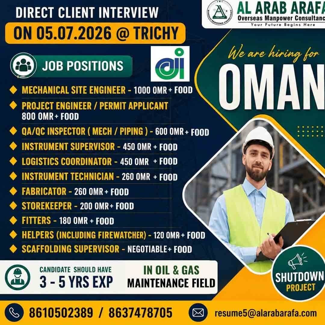 DIRECT CLIENT  INTERVIEW ON 05.07.2026 @ TRICHY