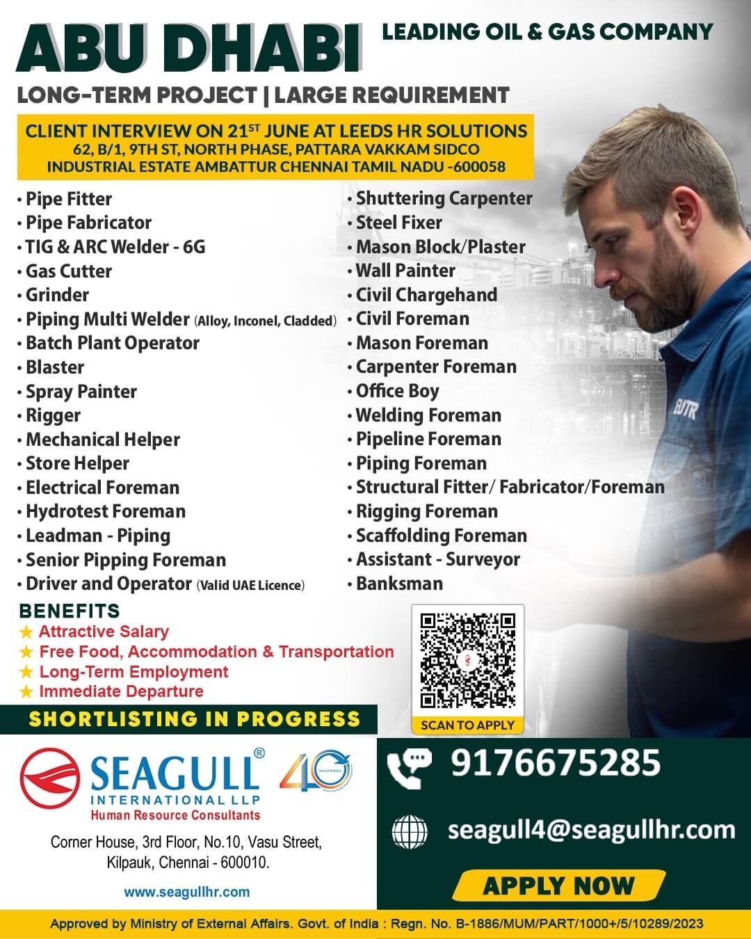 VERY URGENT REQUIREMENTS FOR OIL & GAS LONG TIME PROJECT AT ABU DHABI - UAE
