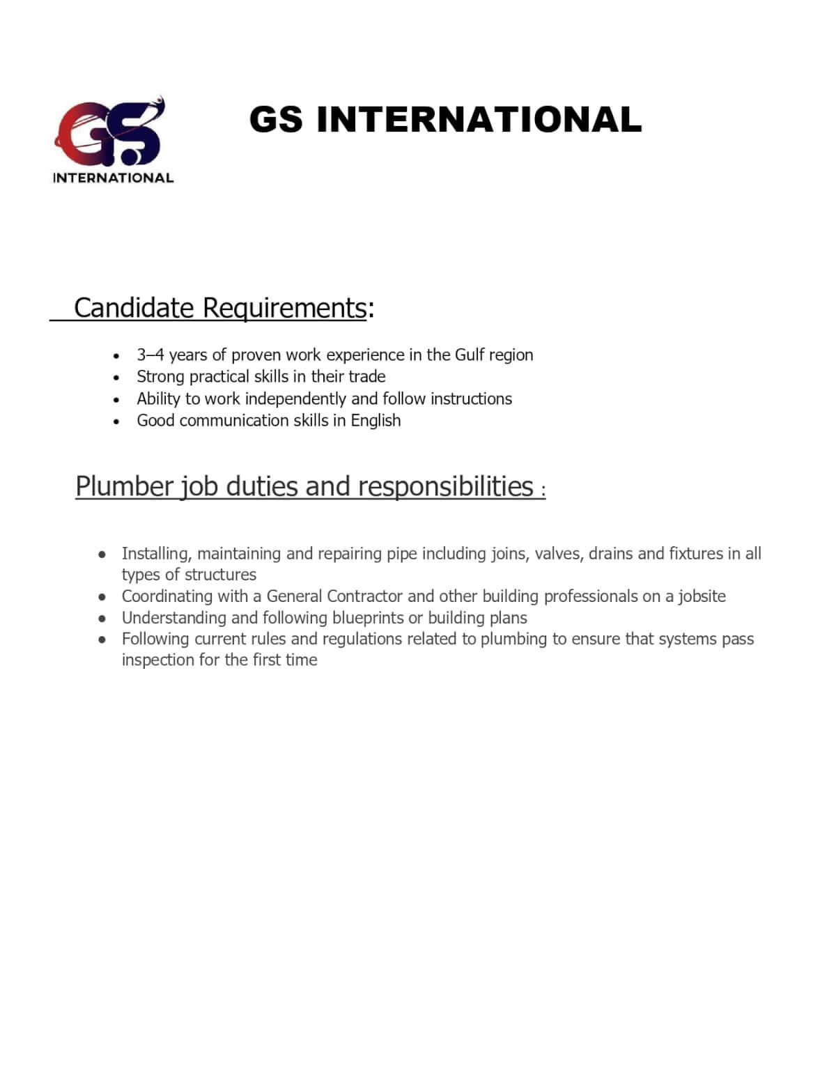 Plumber , Insulation Technician , Welder ( electric arc and tig / mig ) , Heating , Ventilation and cooling ( HVAC ) Specialists