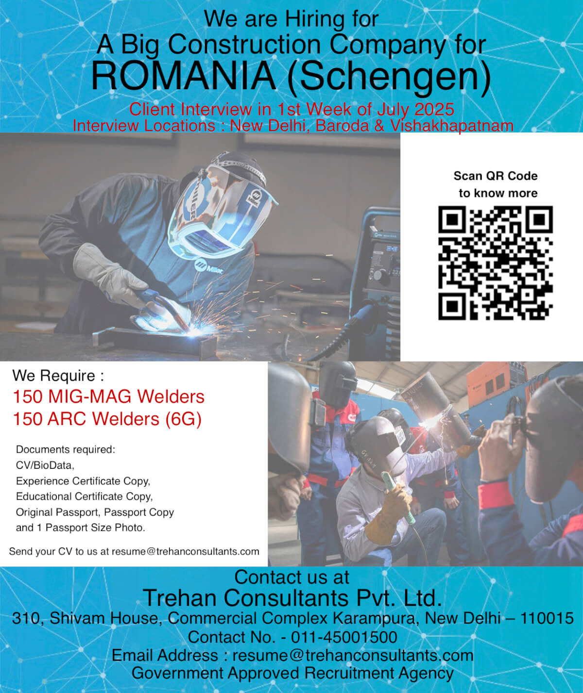 ROMANIA (Schengen) : Client Interview in 1st Week of July 2025 : Interview Locations : New Delhi, Baroda & Vishakhapatnam