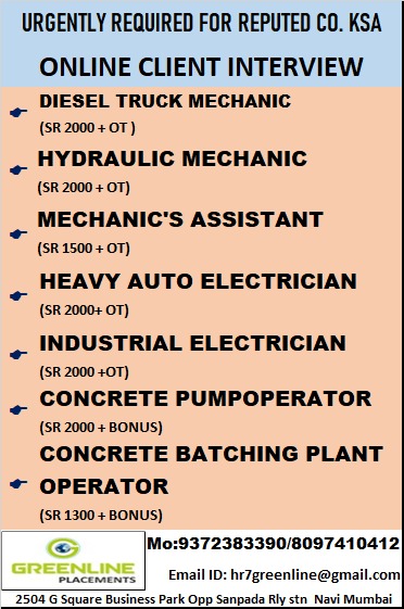 URGENTLY REQUIRED FOR REPUTED CO. KSA