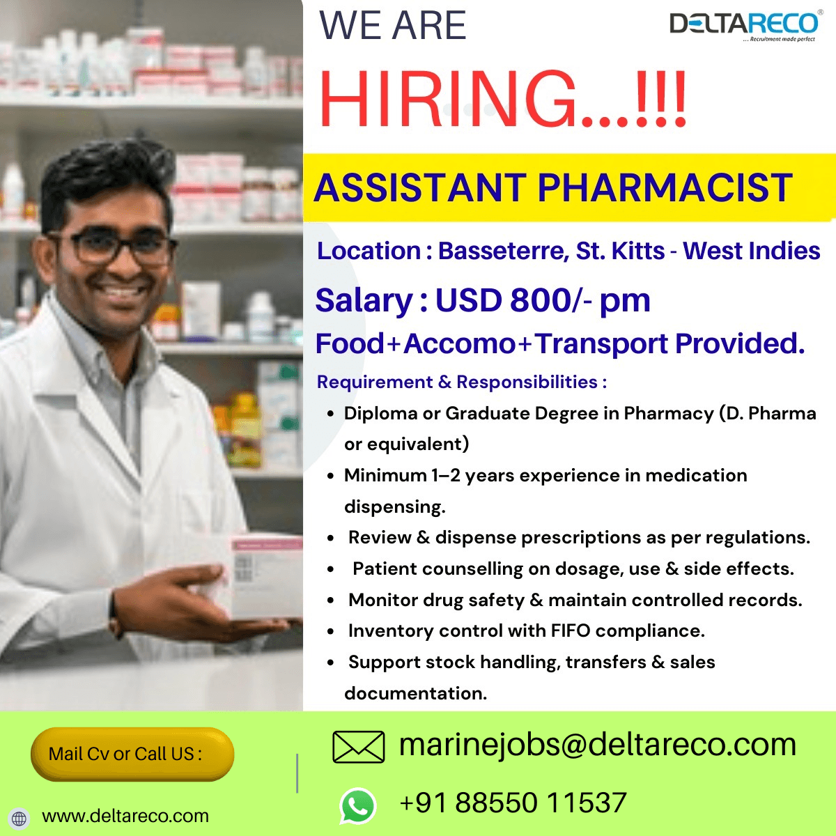 Hiring  Pharmacist for  West indies