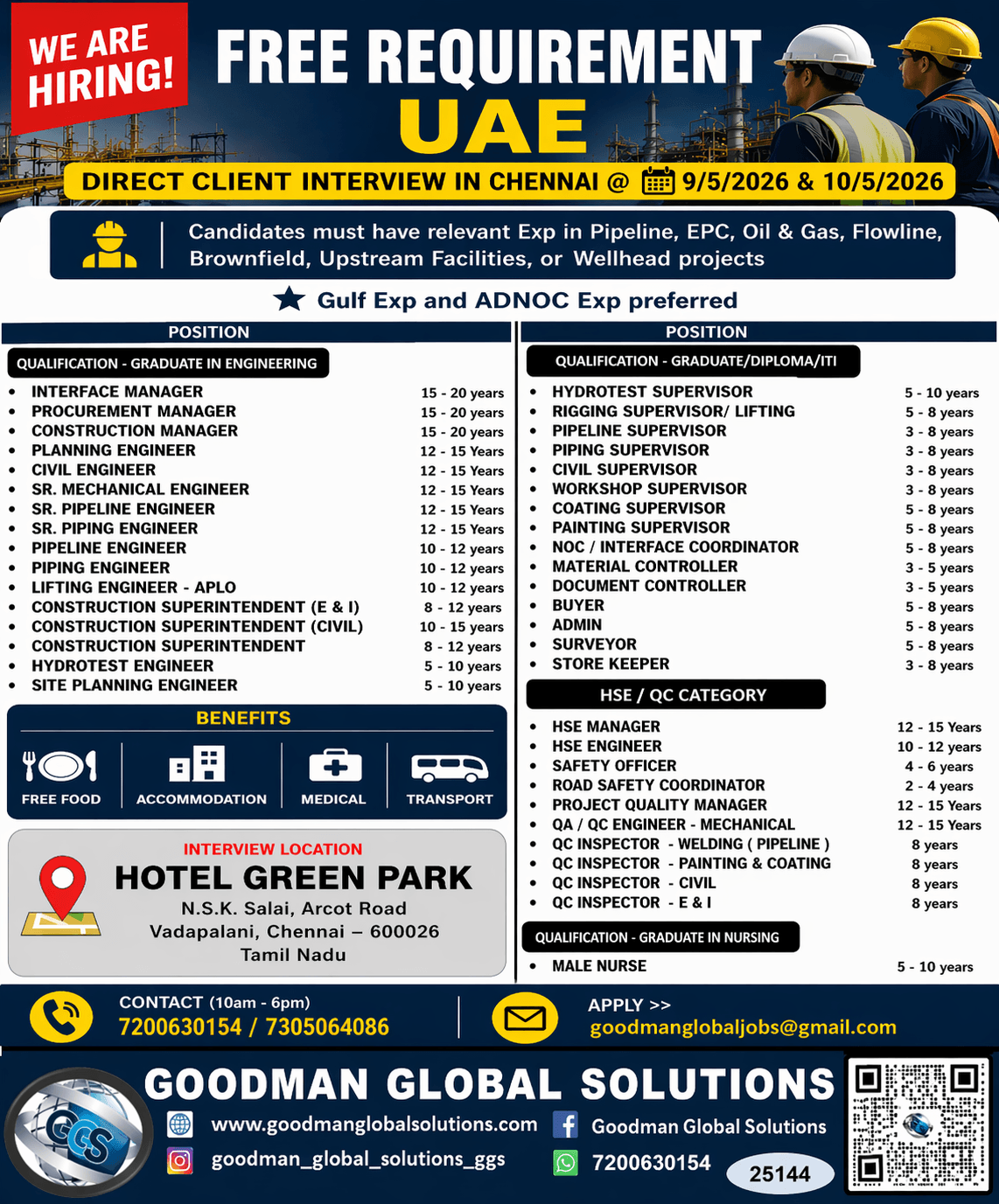 FREE REQUIREMENT -UAE - LONG TERM DIRECT CLIENT INTERVIEW IN CHENNAI @ 09-05-2026 & 10-05-2026