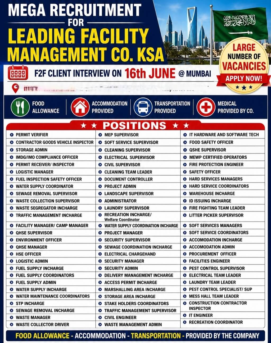 Urgent required for reputed company saudi arabia